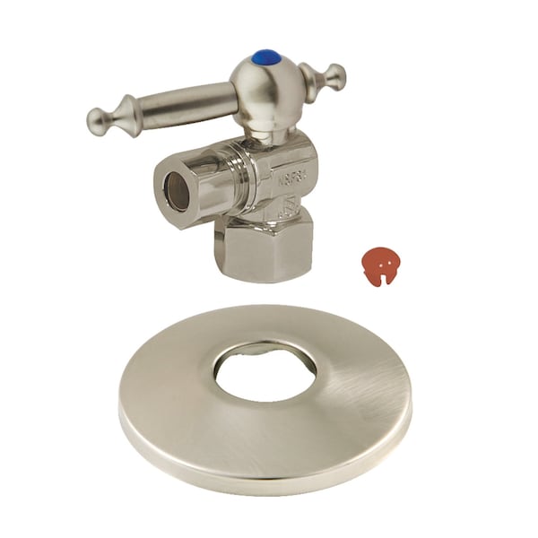1/2" FIP X 3/8" OD Comp Quarter-Turn Angle Stop Valve W/ Flange, Nickel